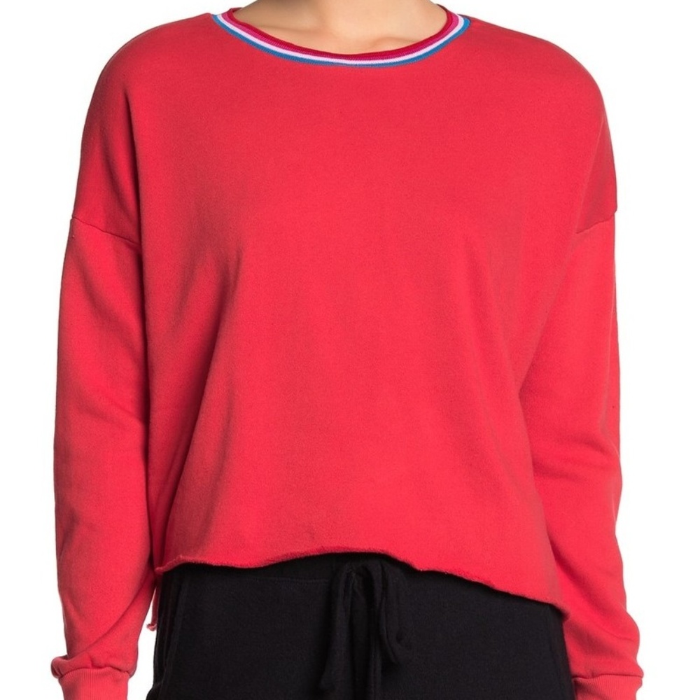 LNA Stripe Crew Neck Raw Hem Sweatshirt